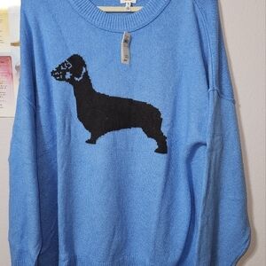 Aerie Blue Sweater with Black Dachshund Motif